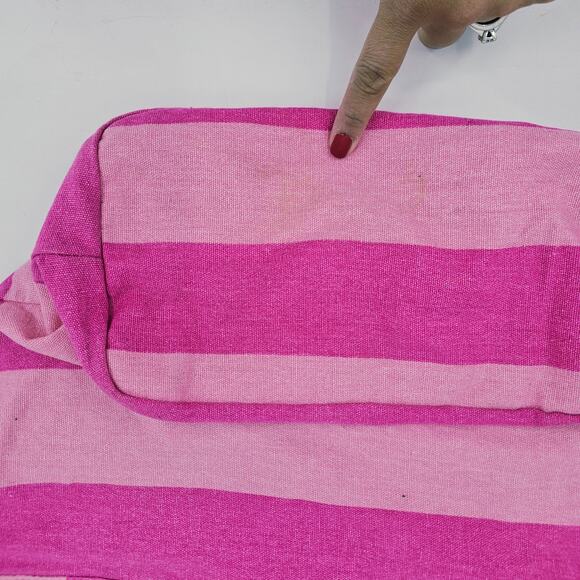 Victoria's Secret Pink Striped Canvas Tote Bag Beach Weekender Overnight - Picture 7 of 8